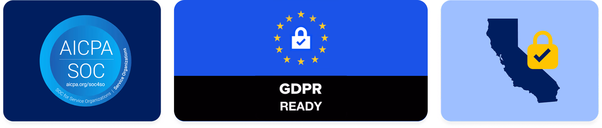 Security certifications - AICPA SOC Type II, GDPR Ready, CCPA Compliant
