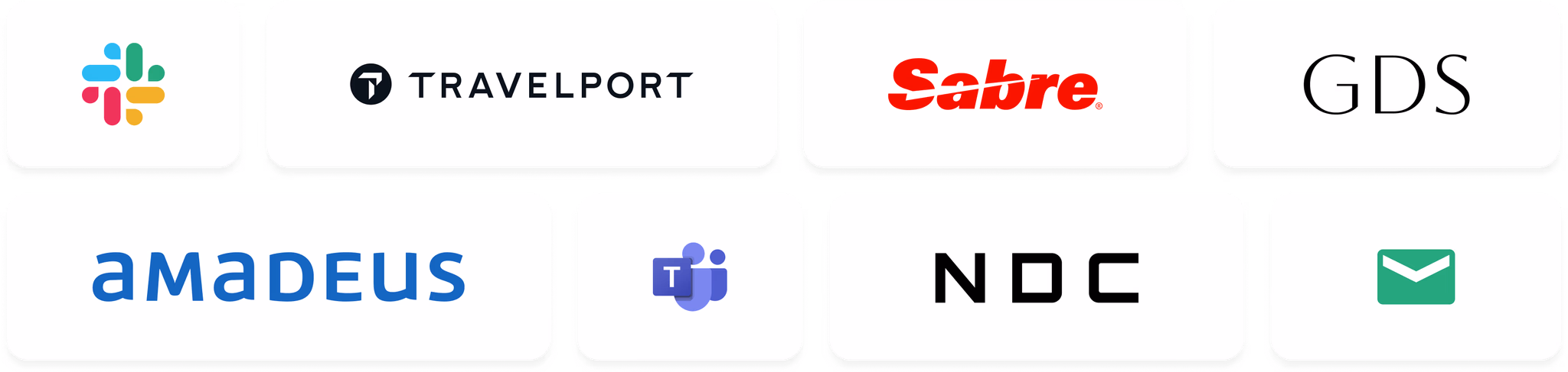 Integration partners - Amadeus, Travelport, Sabre, NDC, GDS, Slack, Teams, Email
